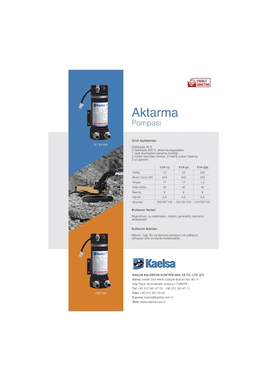Kaelsa Mazot Aktarma Pompası 12V