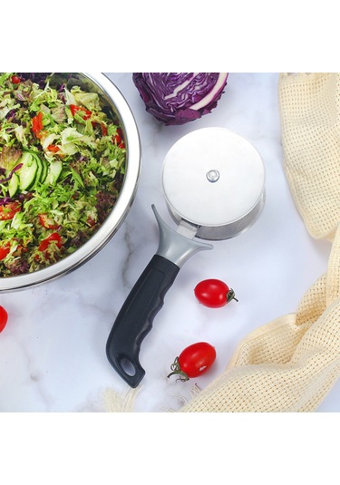 Koruyucu Kapaklı Salata Doğrayıcı Çift Tekerlekli Salata Gümüş Gümüş