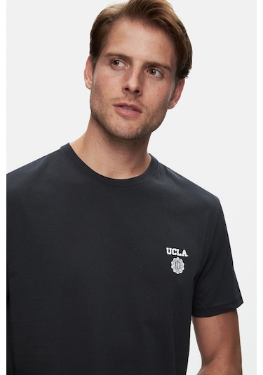 Ucla Bass Siyah Bisiklet Yaka Baskılı Standard Fit Erkek Tshirt Siyah