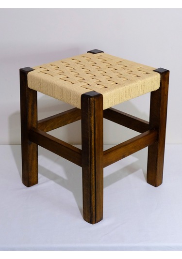 El Yapımı Ahşap Örmeli Hasır Tabure 35 Cm Şık Ve Zarif Tasarım Ceviz