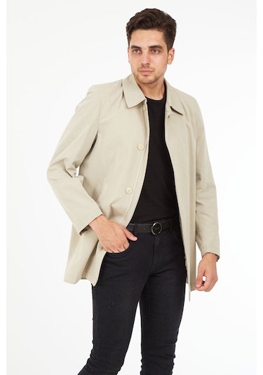 Sposo 1668 Düğmeli ve Fermuarlı Bej Erkek Kısa Pardesü Bej