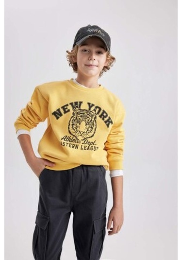 DeFacto Erkek Çocuk Bisiklet Yaka Baskılı Sweatshirt B7822A8NSYL275 Sarı