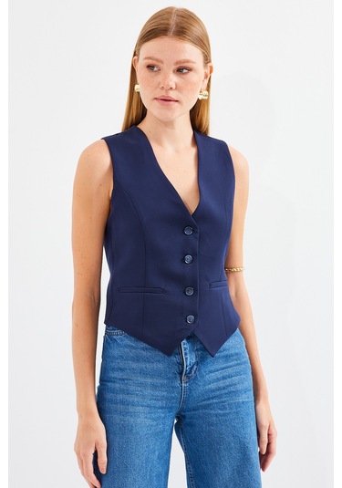 6796 Kısa Dokuma Yelek - Lacivert Lacıvert