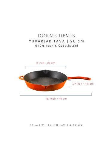 Voeux 28 Cm Yardımcı Kulplu Tava - Turuncu