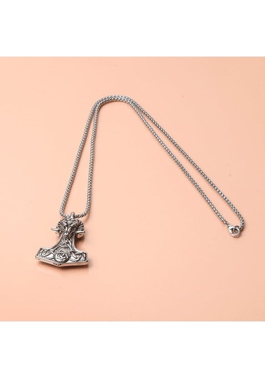 Viking Thor Çekiç Savaşçı Baltası Erkek Kolye Çelik İskandinav