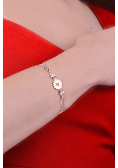 Papatya Silver 925 Ayar Gümüş Toplu Rose Kaplama Papatya Bileklik