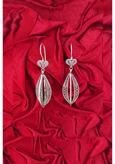 Telkari Gümüş Küpe Oksitli Sallantılı Bayan Küpesi Modeli Kadın K