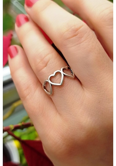 Antik Gümüş Kaplama Kalpler Şekilli El Yapımı Ayarlanabilir Kadın - 541000316 Çok Renkli