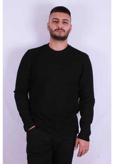 Trender O Yaka Waffle Siyah Erkek Sweatshirt 5073-2 Siyah