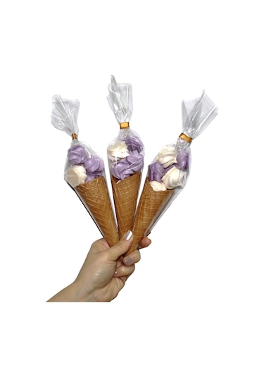 Süt Çocuk Kornet Külah Beze 24 Adet Mor - Beyaz