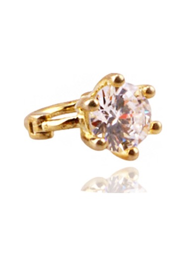 Liu S 26 Halka Gümüş Piercing 925 Ayar, Altın Kaplama, Zirkon Taşlı Ms3841 Altın