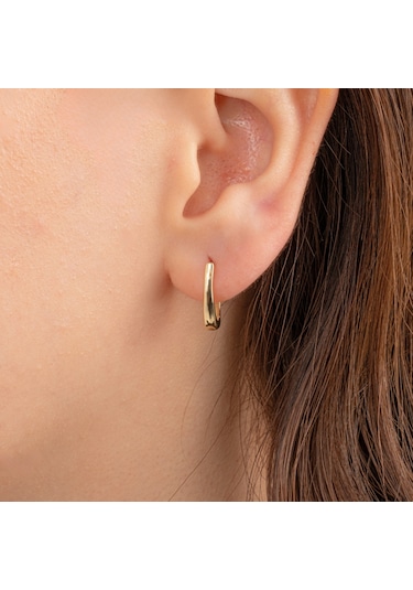 925 Ayar Gümüş Oval Halka Küpe Sarı