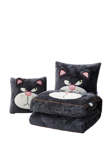 Yastık Yorgan Çift Amaçlı Şekerleme Battaniyesi-siyah