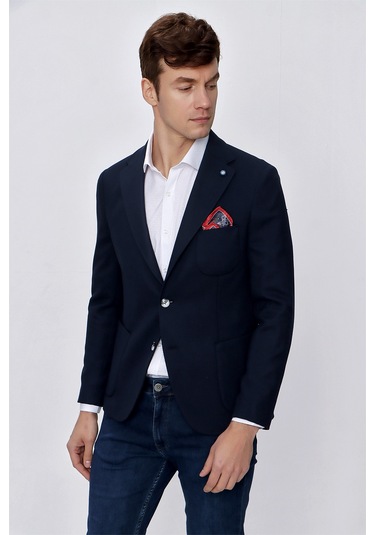 MORVEN  Erkek Lacivert Olga Örme Slim Fit Dar Kesim Torba Cep 6 D Lacivert