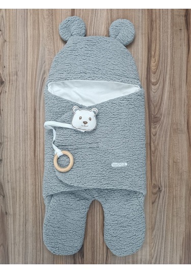 Bebek Dış Kundak Battaniyesi Pelüş Ayaklı Welsoft Uyku Tulumu Kışlık Mont Yenidoğan 0-12 Ay Gri