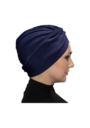 Çapraz Fitilli Penye Lacivert Hazır Türban Tesettür Havuz Bonesi Lacivert