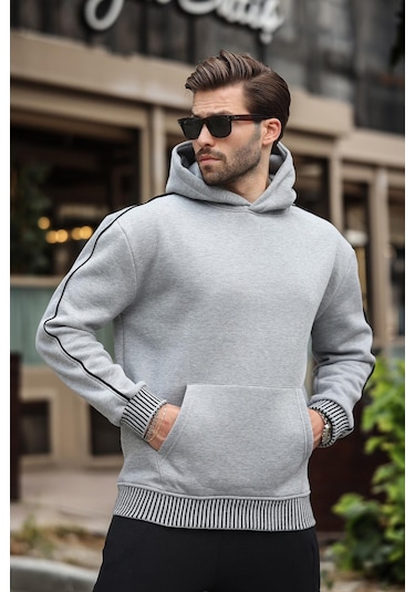 Madmext Grimelanj Kapüşonlu Kanguru Cep Erkek Sweatshirt E7163 Grimelanj