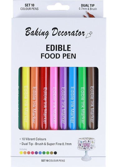 Hombey Gönüllü Pasta Boyama Kalemi 0.7mm Çift Uçlu Yenilikçi 10 Renkli Paketli Yiyecek Dereceli Fırın Malzemesi