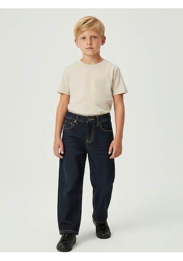 Zekids Erkek Çocuk Geniş Paça Denim Pantolon-16640 Renkli