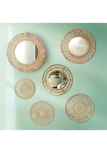 Grınsbol Rattan 55 Cm Duvar Aynası Dekorasyon Naturel