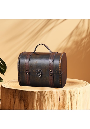 Homyl Biblo Kutusu Menteşeli Hazine Sandığı Süs Ahşap Siyah Kahverengi