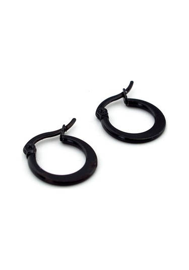 Yassı Tasarım Siyah Çelik Unisex Erkek Kadın Halka Küpe E971