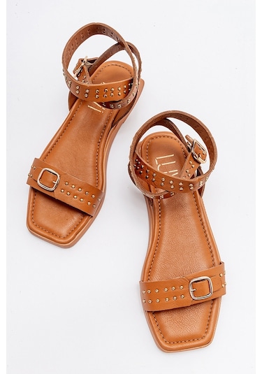 Luvishoes Carril Taba Hakiki Deri Kadın Sandalet Taba