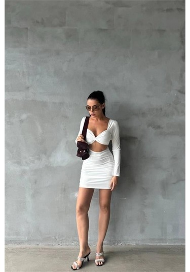 Dip Moda Kadın Beyaz Sırt Ve Göğüs Dekolteli Mini Elbise Dpnbdf079 BEYAZ