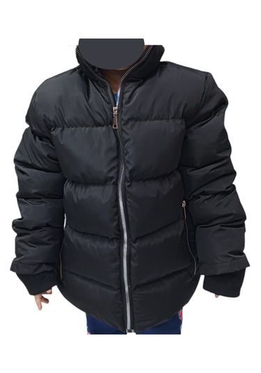 Erkek Çocuk /kız Çocuk Kapüşonsuz Fermuar Cepli İçi Peluş Astarlı Siyah Renk Mont Siyah