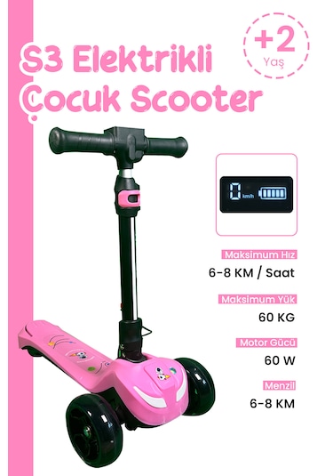 Electron Led Işıklı Hoparlörlü Yükseklik Ayarlı Elektrikli Scooter - 60w Pembe