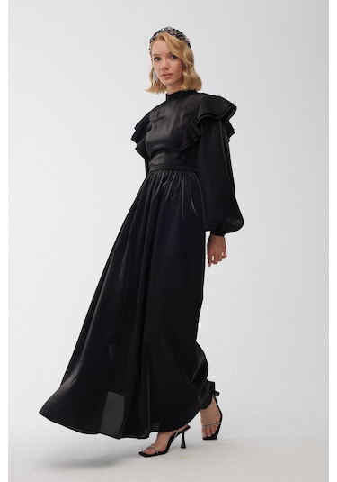 Işıltılı Grace Abiye Elbise Siyah Siyah