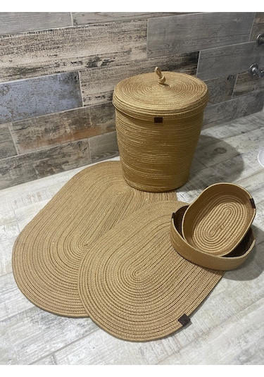 Banyo Takımı ,banyo Seti ,kirli Sepeti ,paspas Takımı ,oval Sepet ,çamaşır Sepeti ,dekor Banyoseti Altın-düz Siyah-Gold