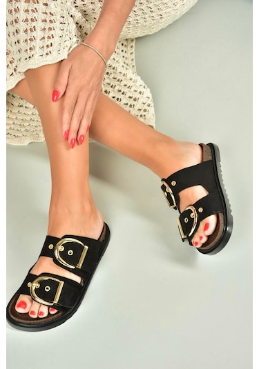 Fox Shoes U267732702 Siyah Süet Kadın Terlik Siyah-süet