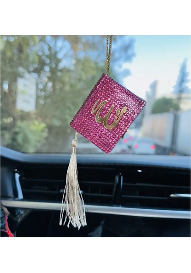 Fuşya Taşlı Dikiz Aynası Allah Yazılı Kuran-ı Kerim