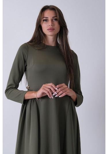 Feminist Haki Bisiklet Yaka Scuba Tesettür Elbise 4593445.23 Haki