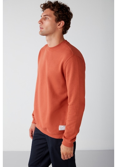 Travıs Erkek Organik Kumaşlı Yumuşacık Regular Fit Yuvarlak Yakalı Turuncu Sweatshirt