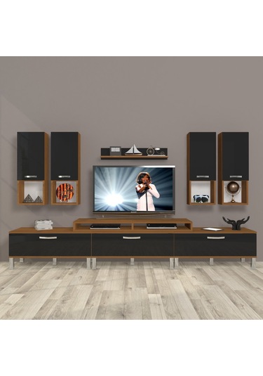 Decoraktiv Ekoflex 8da Slm Krom Ayaklı Tv Ünitesi Tv Sehpası Ceviz - Siyah