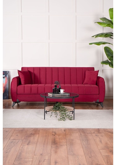 Kilim Mobilya Linda Üç Kişilik Kanepe Yüksek Ayaklı Bordo Bordo