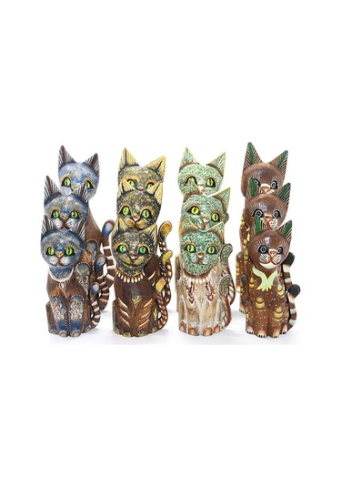 Ahşap 3 Lü Kedi 30 Cm Karışık Renk