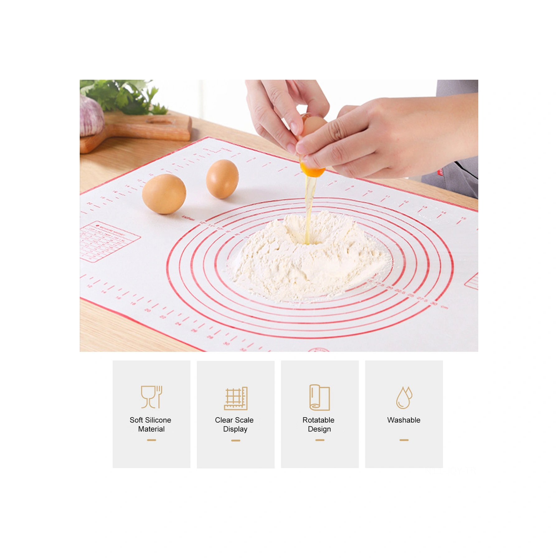 Youmex Kırmızı 50x40cm Ölçülü Silikon Hamur Hazırlama Ve Fırın Matı - Yeniden Kullanılabilir Fırınlama Aracı Kırmızı