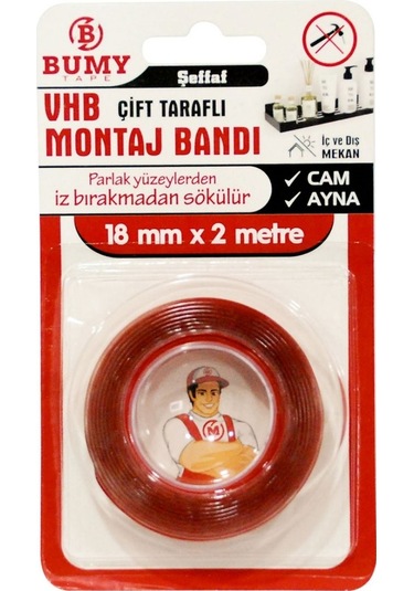 Bumy Vhb Çift Taraflı Montaj Bandı Şeffaf 18mm X 2mt