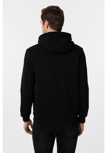 Süvari Siyah Regular Düz Kapüşonlu Yaka Sweatshirt