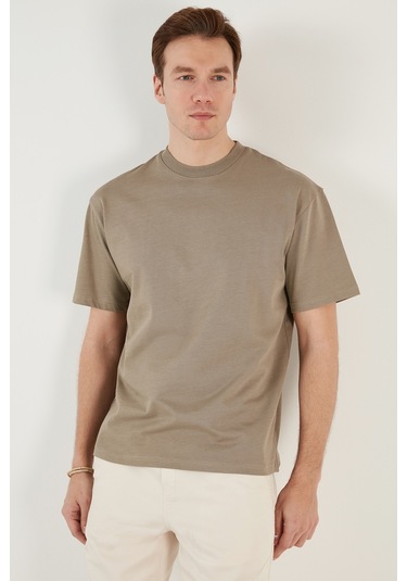 Buratti Pamuklu Relaxed Fit Sıfır Yaka Erkek T Shirt 5905446 Vizon