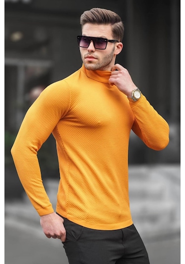Madmext Hardal Balıkçı Yaka Erkek Triko Kazak 6306 Hardal