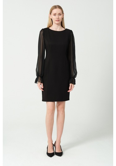 Şifon Kol Detay Mini Elbise Siyah