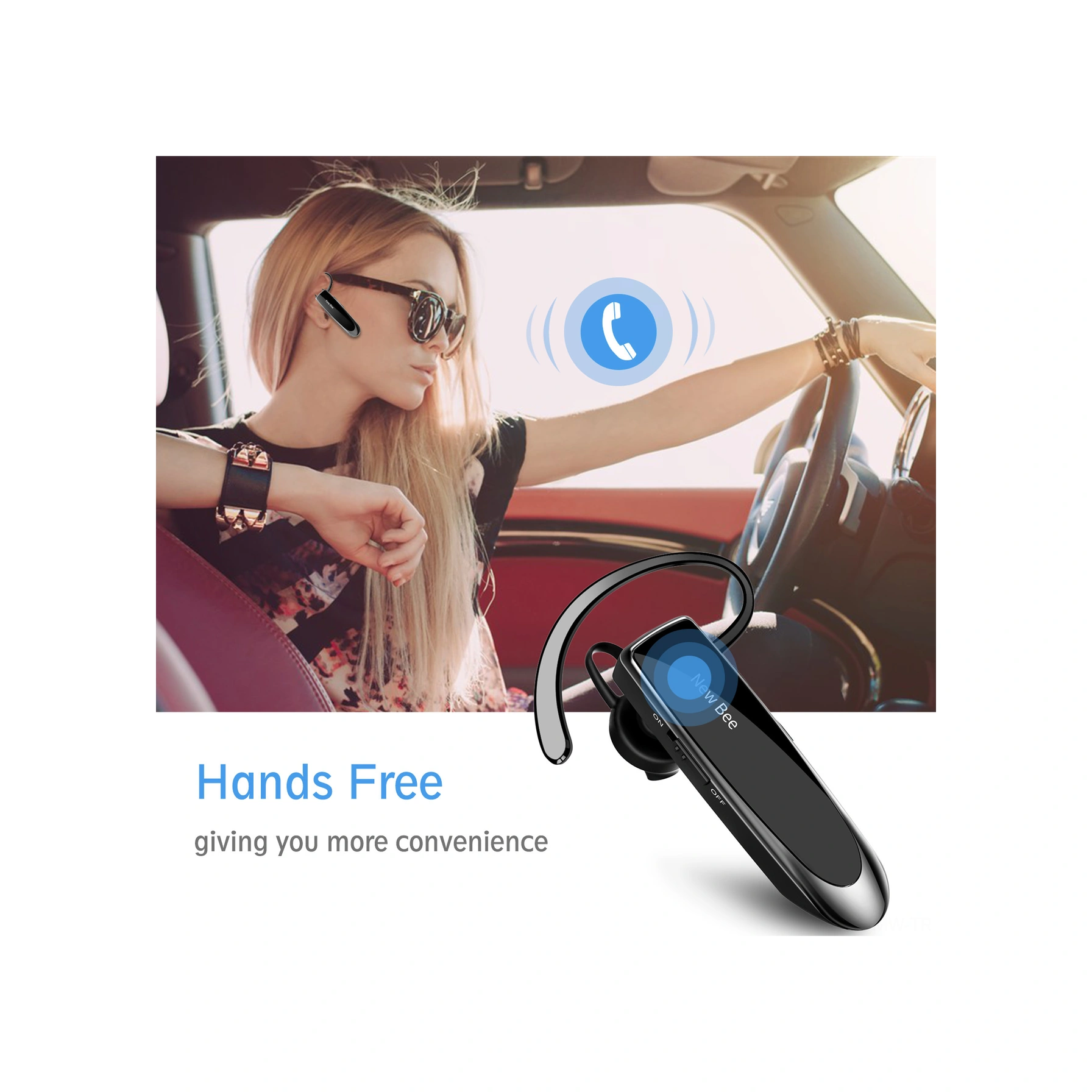 Moveevo New Bee B41 Tek Kulaklı Bluetooth 5.0 Kulaklık - Elsiz Konuşma, 24 Saat Konuşma Süresi, Ergonomik Tasarım, Siyah