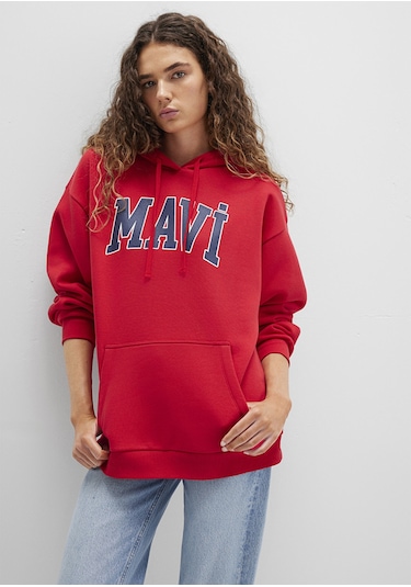 Mavi - Mavi Logo Baskılı Kırmızı Kapüşonlu Sweatshirt 1600361-820