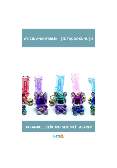 Sevimli Taşlı Ayıcık Silikon Anahtarlık Çok Renkli