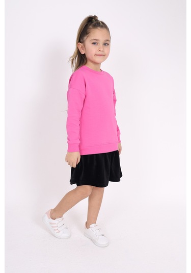 Toontoy Kız Çocuk Göğsü Yazı Baskılı Elbise Fuşya