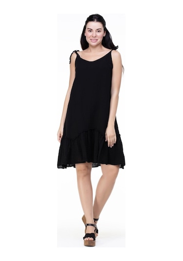 Askılı Müslin Serra Volanlı Kısa Elbise Siyah Syh-siyah